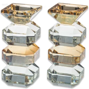 פמוטים קריסטל דגם קוביות צבע שקוף זהב משולב