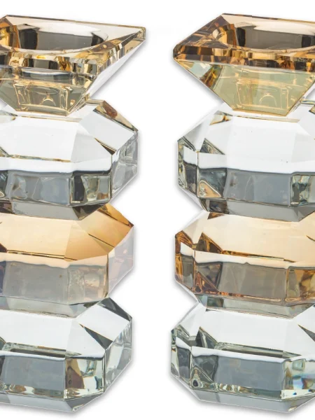 פמוטים קריסטל דגם קוביות צבע שקוף זהב משולב