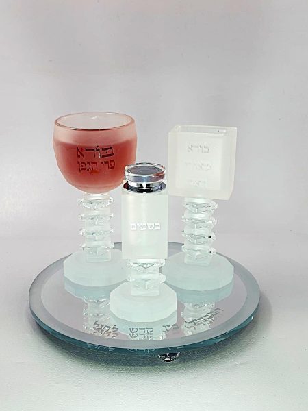 סט הבדלה דגם עגול זכוכית חלבי