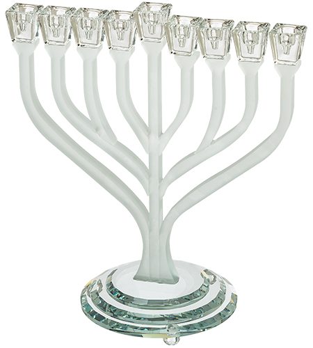 חנוכייה דגם שורשים זכוכית ראשי קריסטל צבע חלבי