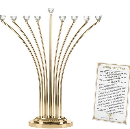 חנוכייה דגם אור הזהב בסיס עגול ראשי קריסטל צבע זהב ענקית