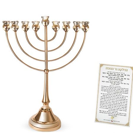 חנוכייה דגם מתכת עגולה ראשי קריסטל צבע זהב ענקית