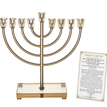 חנוכייה דגם מתכת עגולה ראשי קריסטל צבע זהב גבוהה