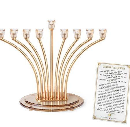 חנוכייה דגם אור הזהב בסיס עגול ראשי קריסטל צבע זהב