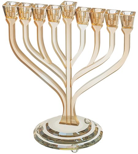 חנוכייה דגם שורשים זכוכית ראשי קריסטל צבע זהב