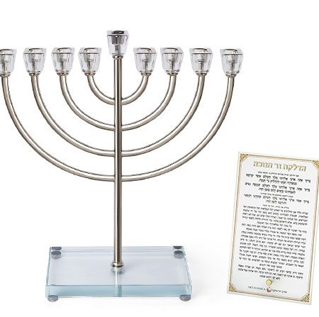 חנוכייה דגם מתכת עגולה ראשי קריסטל צבע כסף גבוהה