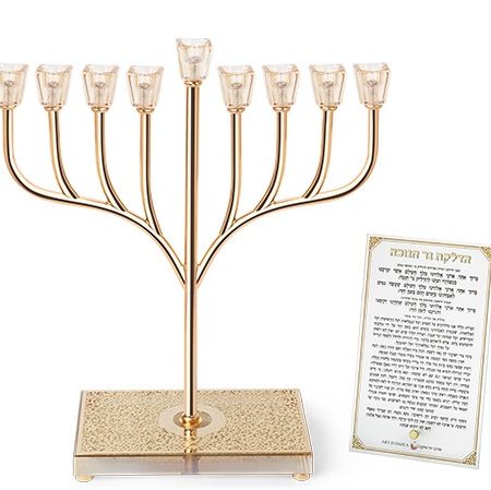 חנוכייה דגם שורשים מתכת פלקטה ראשי קריסטל צבע זהב