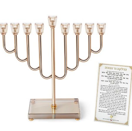 חנוכייה דגם זכוכית ראשי קריסטל צבע זהב קטנה