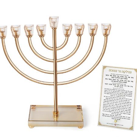 חנוכייה דגם מתכת עגולה ראשי קריסטל צבע זהב