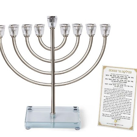 חנוכייה דגם מתכת עגולה ראשי קריסטל צבע כסף