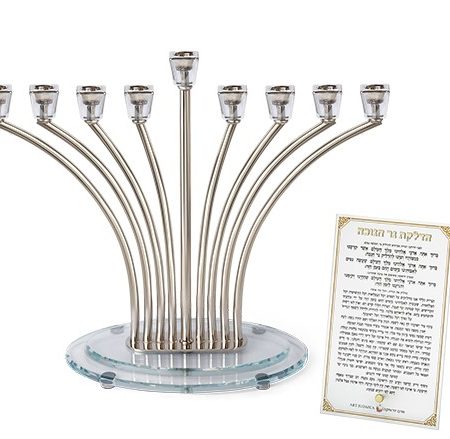 חנוכייה דגם אור הזהב בסיס עגול ראשי קריסטל צבע כסף