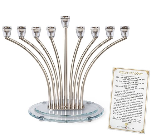 חנוכייה דגם אור הזהב בסיס עגול ראשי קריסטל צבע כסף