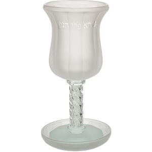 כוס קידוש דגם אליהו הנביא בורא פרי הגפן קריסטל צבע חלבי