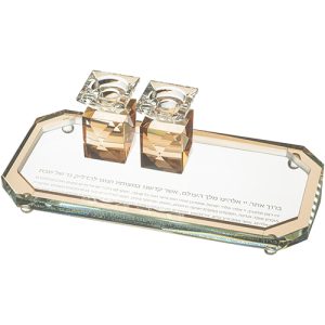 סט הדלקת נרות מהודר דגם זכוכית צבע זהב משולב שקוף