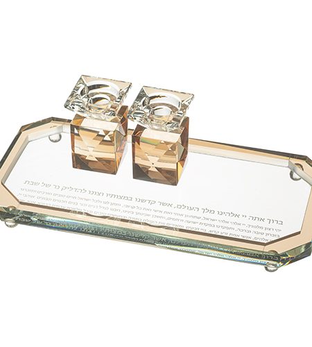 סט הדלקת נרות מהודר דגם זכוכית צבע זהב משולב שקוף