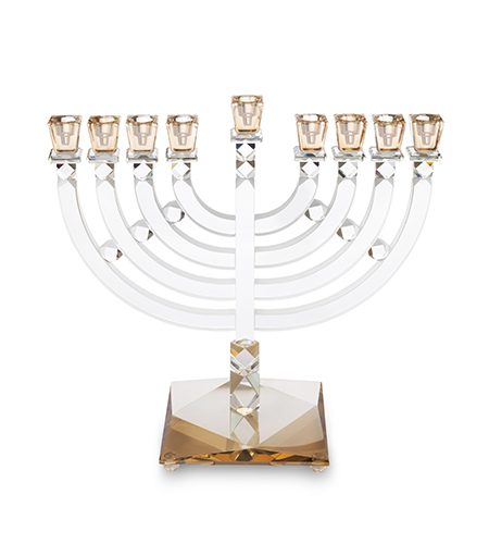 חנוכייה דגם זכוכית ראשי קריסטל צבע זהב