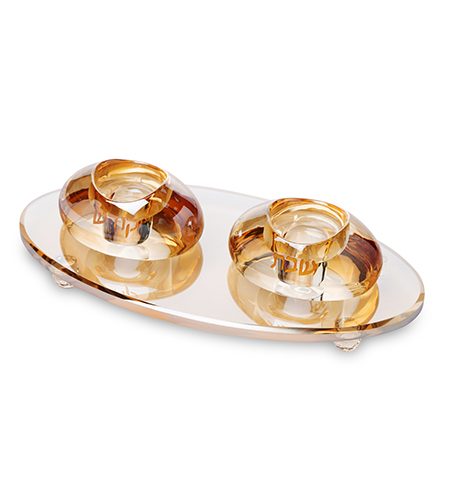 סט פמוטים דגם חלוקי נחל עם מגש צבע זהב