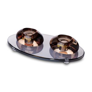 סט פמוטים דגם חלוקי נחל עם מגש צבע שחור זהב