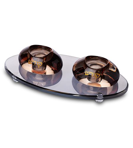 סט פמוטים דגם חלוקי נחל עם מגש צבע שחור זהב