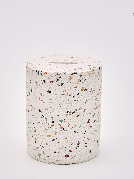 קופת צדקה דגם בטון עגול צבע לבן צבעוני