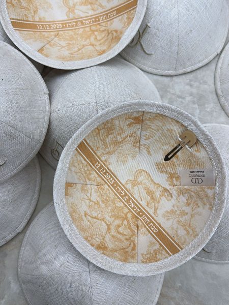 כיפה מעוצבת דגם דיור רקמה והדפסה פנימית צבע כתום